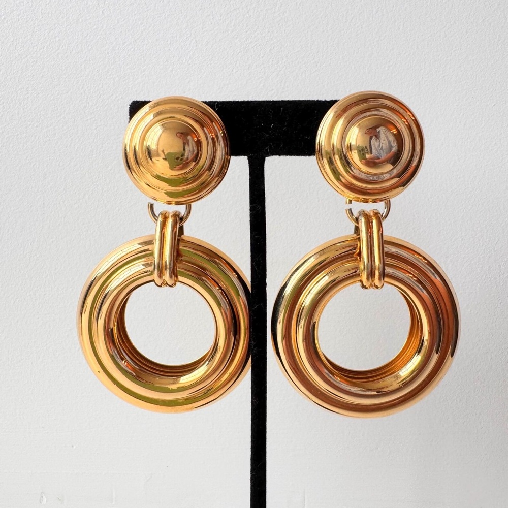 Monet Vintage Gold-Tone Circular Drop Earrings - Shiny Gold